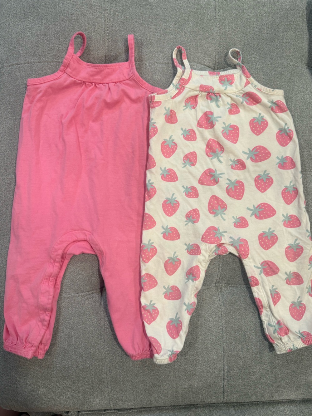 Old navy 6-12m Pink & Strawberry Print Romper Set summer cute baby girl